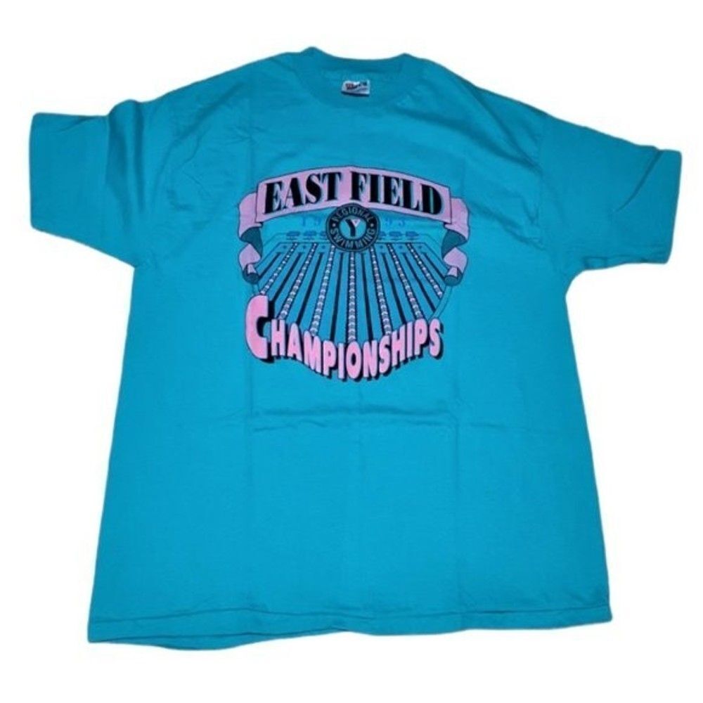Vintage Hanes Beefy-T Single Stich Blue Aqua T-shirt Short Sleeves East Field XL